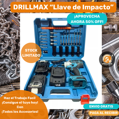 DrillMax ™ Llave Taladro de Impacto + Maleta Incluye 2 Baterías + Accesorios