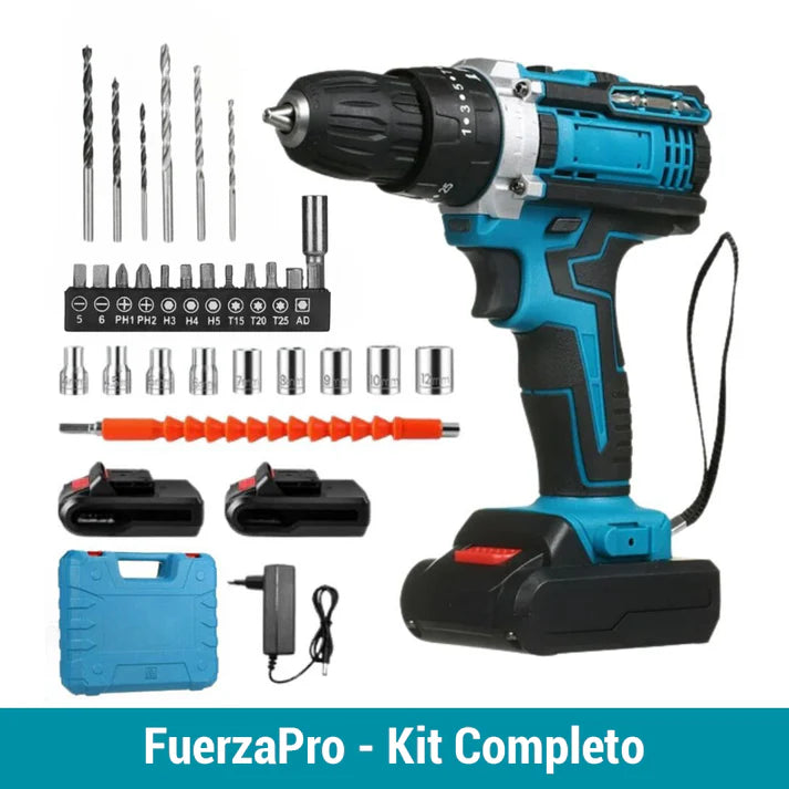 FuerzaPro™ Taladro Inalámbrico 48V Incluye 2 Baterías + Maleta + 24 Accesorios