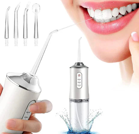 AquaBucalClean™ Irrigador Bucal Recargable Limpieza Dental Profunda Incluye 4 Boquillas de Regalo 🎁