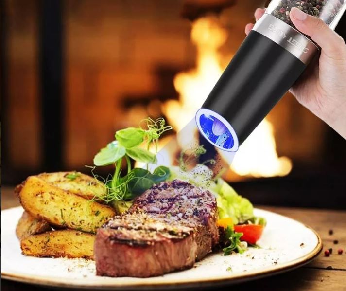 PepperGrinder E™ Molinillo Eléctrico Automático Sal y Pimienta con Luz UV