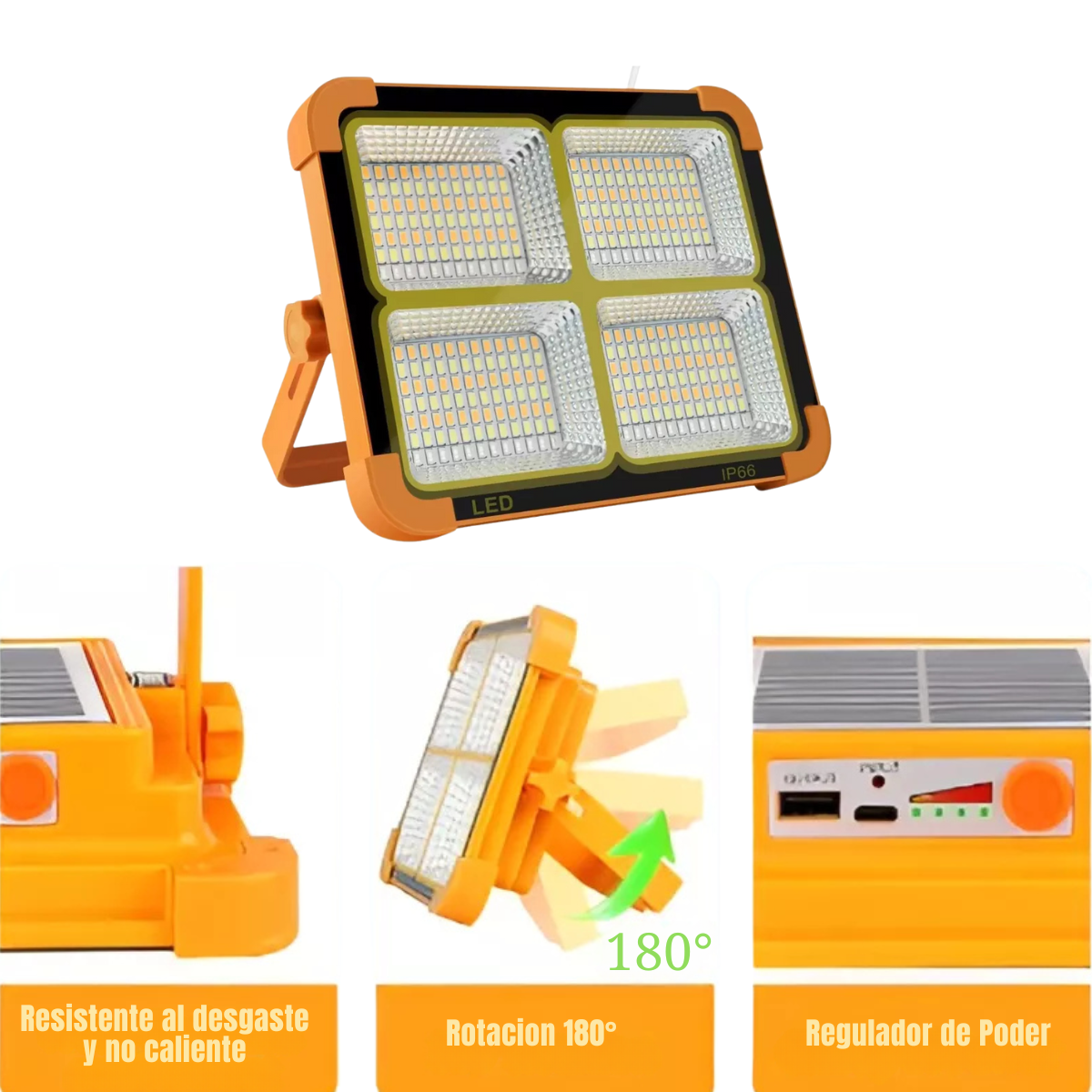 Foco LED Solar Reflector 1000W Con Power Bank y 4 Modos de Iluminación Portatil